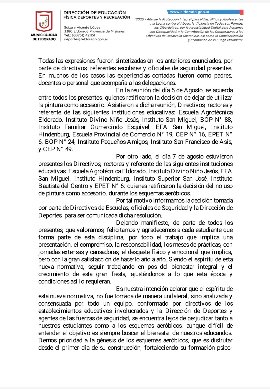 La Dirección de Deportes de Eldorado ratificó la decisión de prohibir las manos pintadas en los aeróbics - Imagen 3